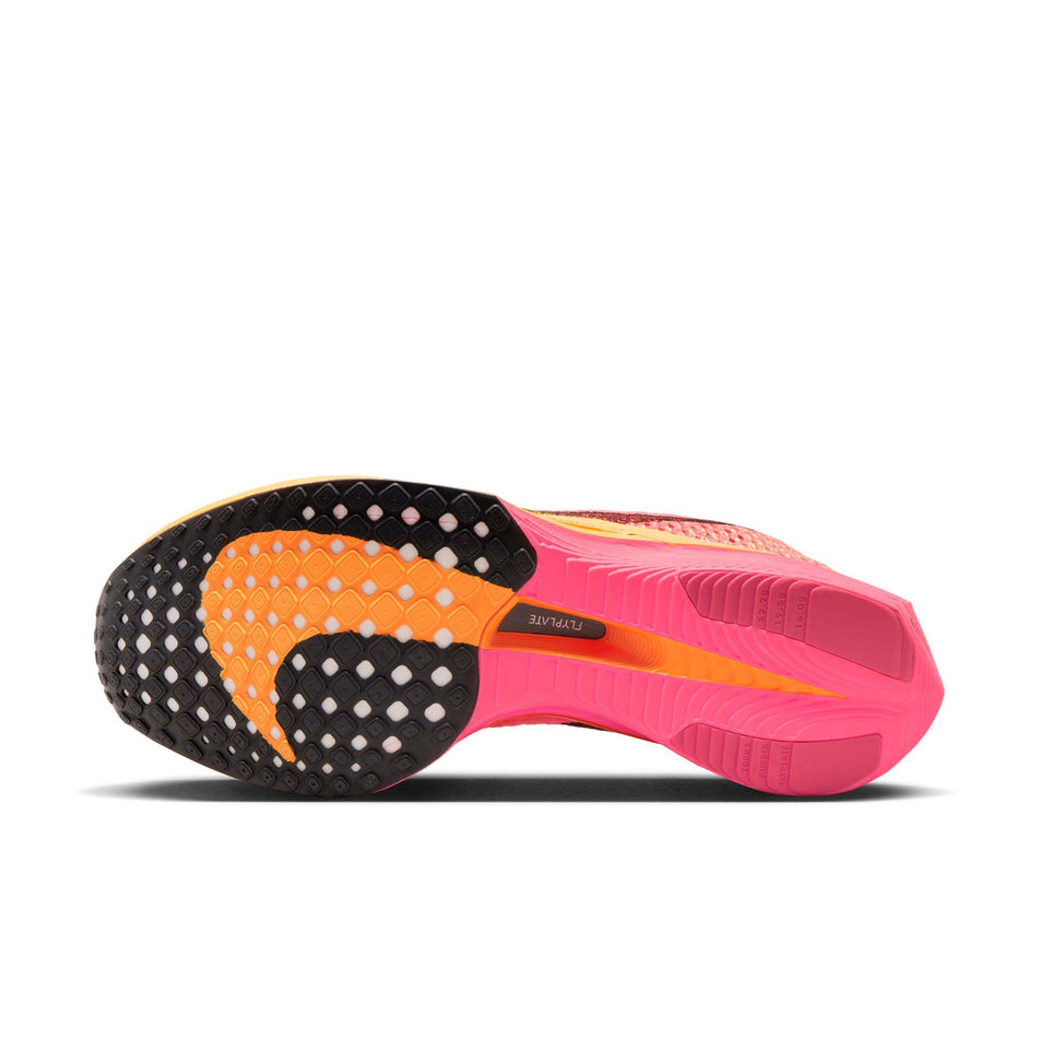 The outsole of the left shoe from a pair of Nike Women's Vaporfly 3 Road Racing Shoes in the Hyper Pink/Black-Laser Orange colourway (7867373584546)