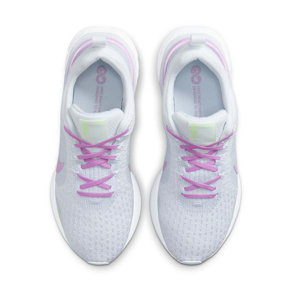 Pair upper view of Nike Women's React Infinity Run Flyknit 3 Running Shoes in white. (7750550945954)