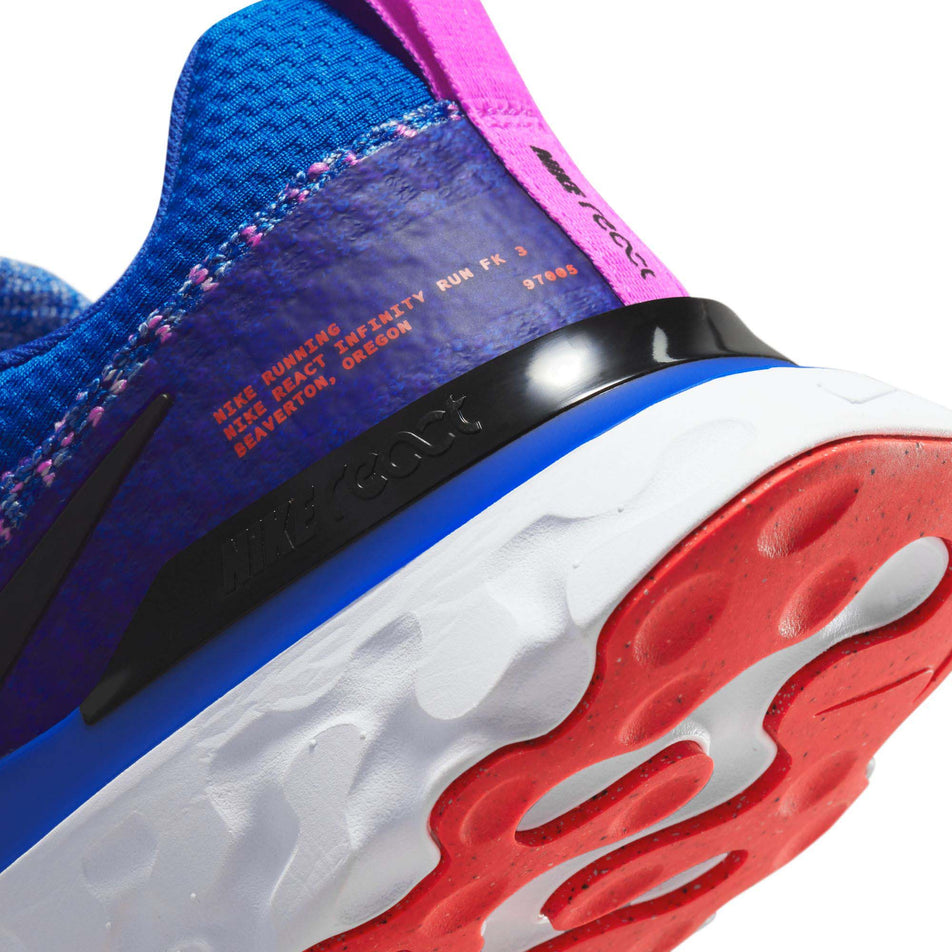 Midsole view of Nike Women's React Infinity Run Flyknit 3 Running Shoes in blue. (7728660119714)