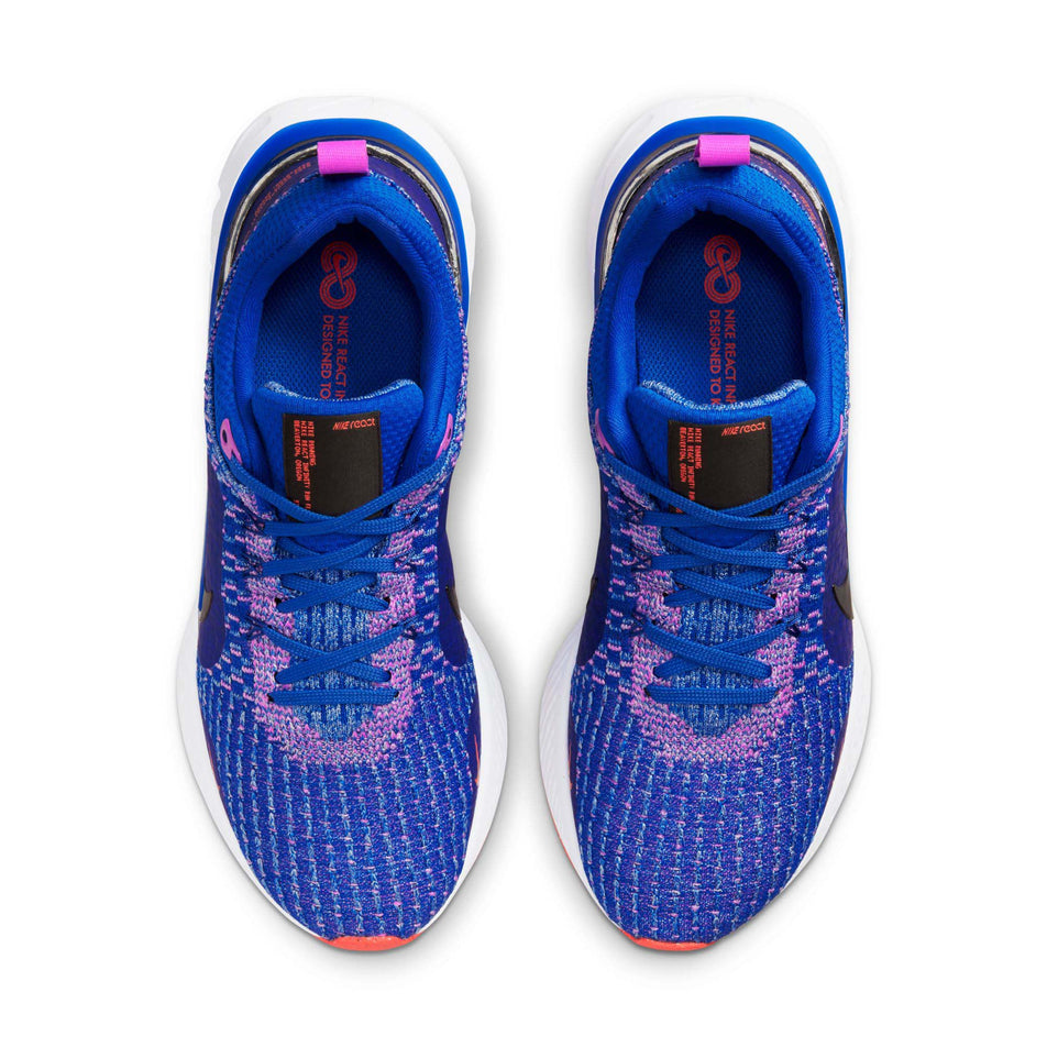 Upper pair view of Nike Women's React Infinity Run Flyknit 3 Running Shoes in blue. (7728660119714)