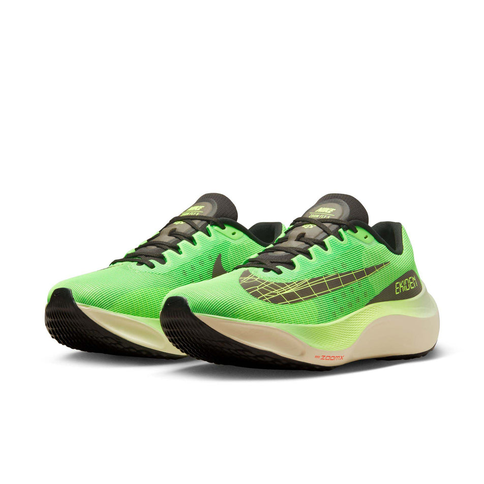 Pair anterior angled view of Nike Men's Zoom Fly 5 Running Shoes in green (7671178526882)