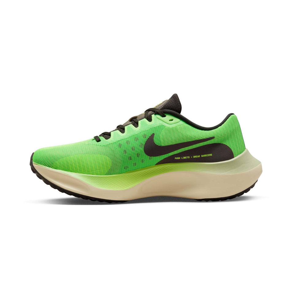 Right shoe medial view of Nike Men's Zoom Fly 5 Running Shoes in green (7671178526882)