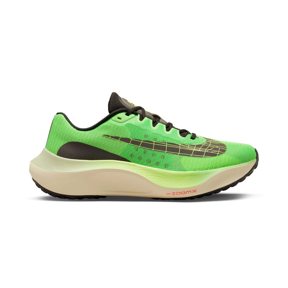 Right shoe lateral view of Nike Men's Zoom Fly 5 Running Shoes in green (7671178526882)