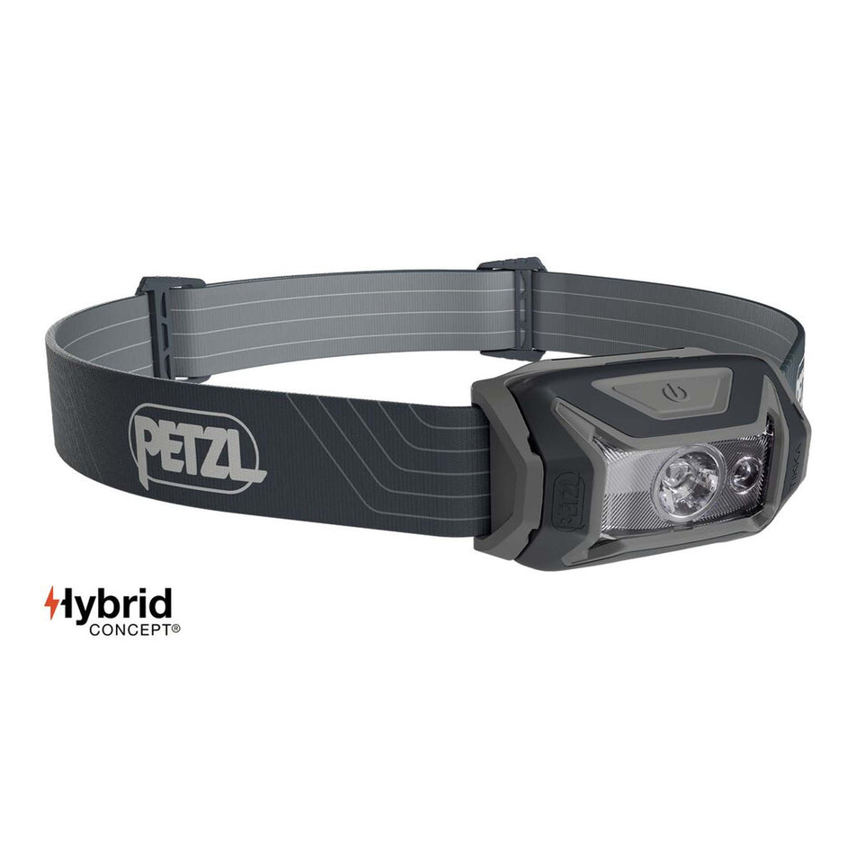 Front angled view of Petzl Tikka Head Torch in grey (7724163760290)