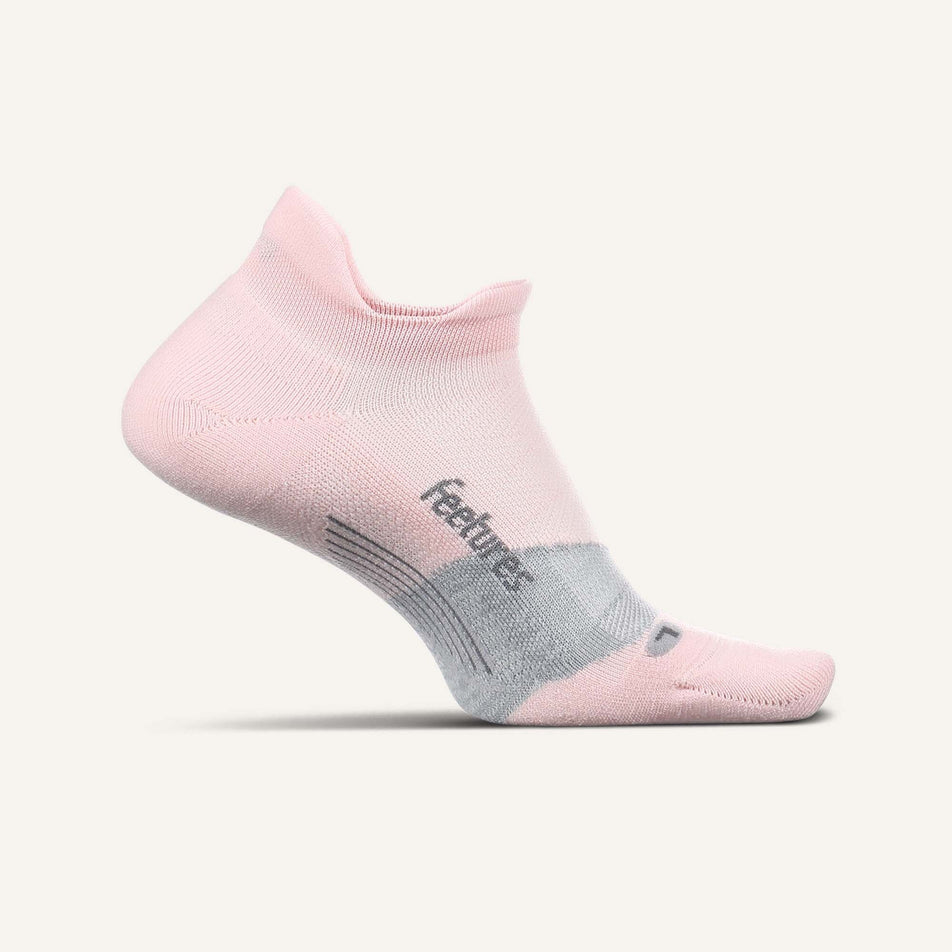 Medial view of unisex feetures elite max cushion no show tab running socks in pink (7520348405922)