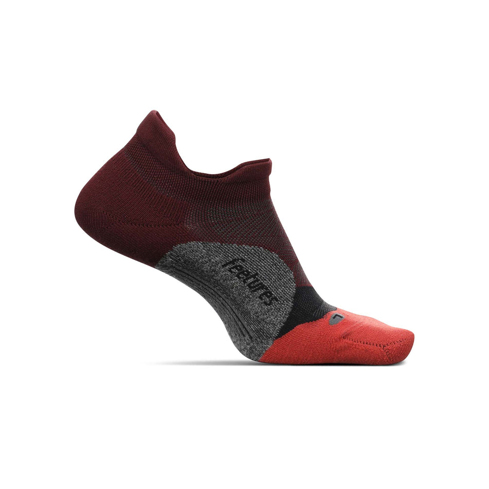 Medial view of unisex feetures elite light cushion no show tab in red (7520410992802)