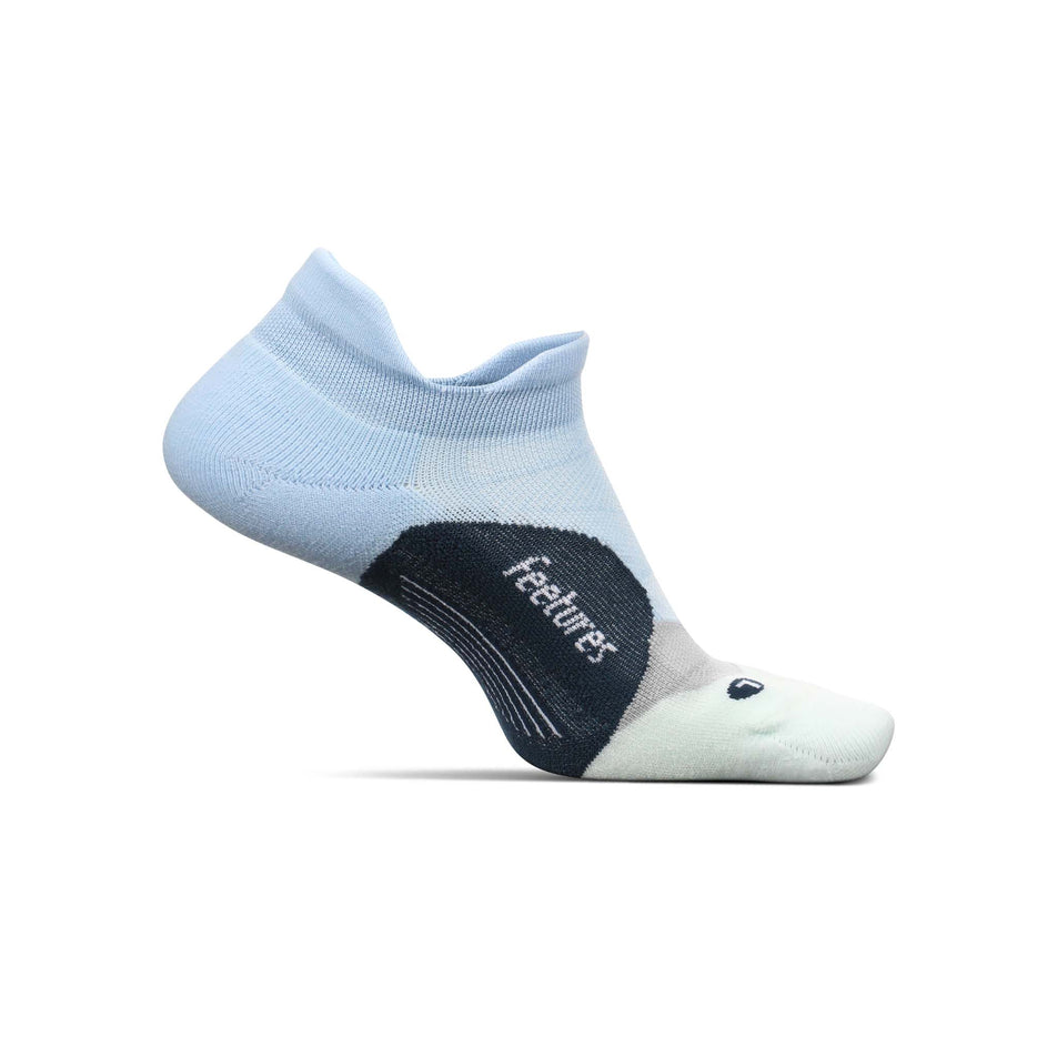 Medial view of unisex feetures elite ultra light no show tab running socks in blue (7520326385826)