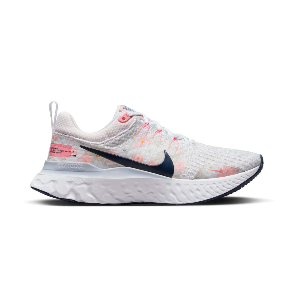Lateral side of the right shoe from a pair of Nike Women's React Infinity 3 Premium Road Running Shoes (7867350581410)