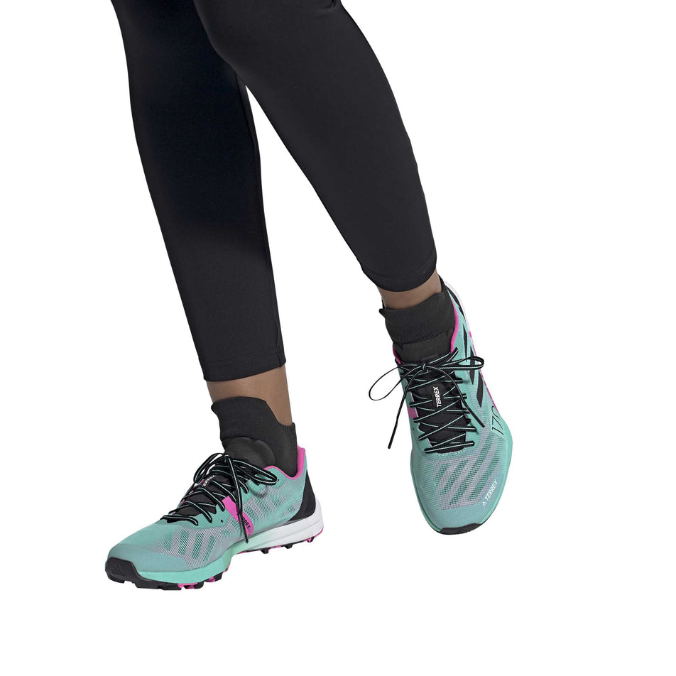 Walking view of women's adidas terrex speed pro running shoes (6872523145378)