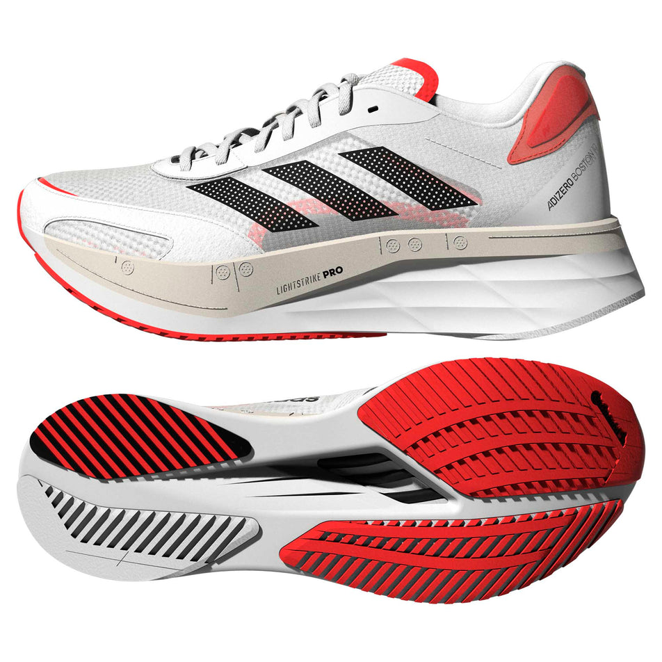Lateral & outsole view of women's adidas adizero boston 10 running shoes (6872494112930)