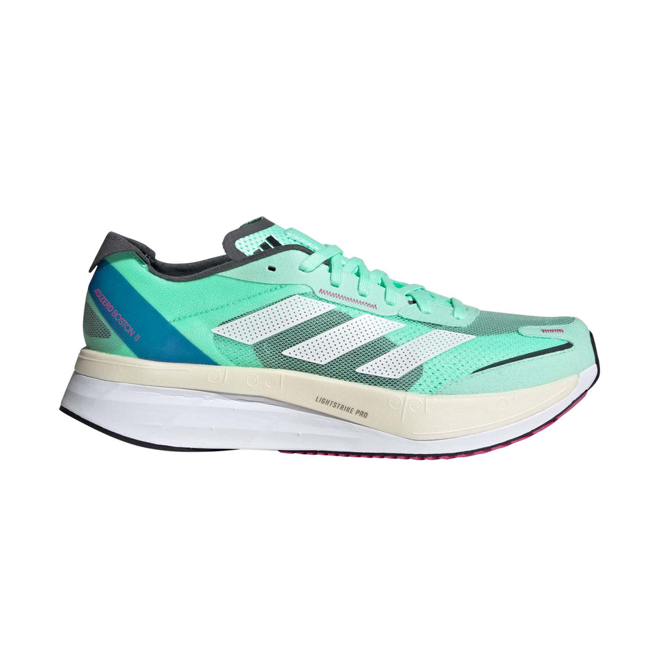 Right shoe lateral view of adidas Men's Boston 11 Running Shoes in green. (7705911492770)