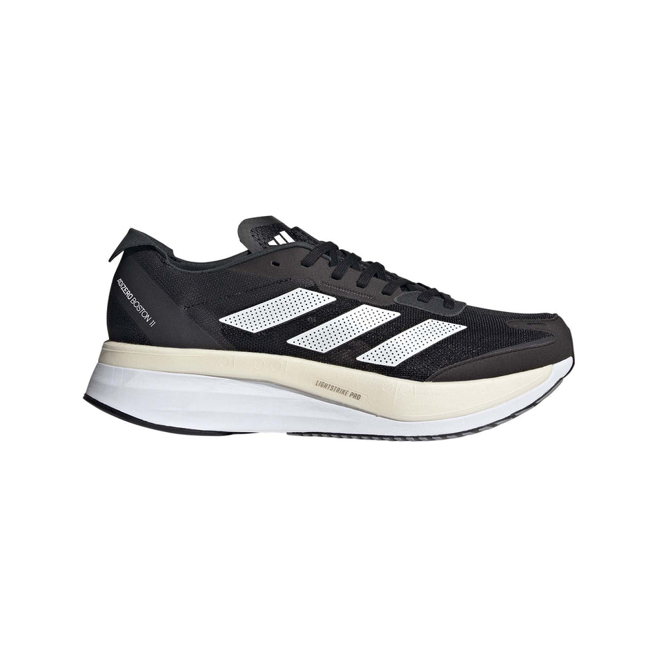 Lateral view of men's adidas adizero boston 11 running shoes in black (7510265299106)