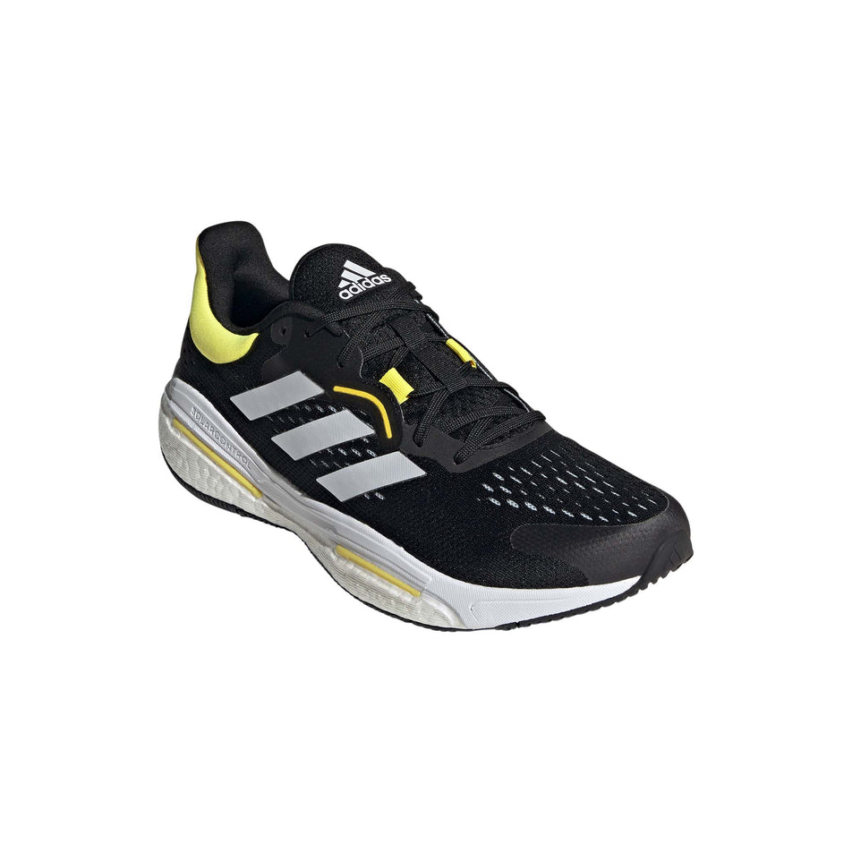 Anterior angled view of men's adidas solar control running shoes in black (7510264348834)