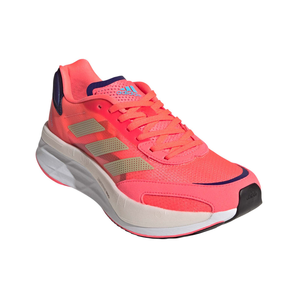 Lateral angled view of women's adidas adizero boston 10 running shoes (7235421077666)