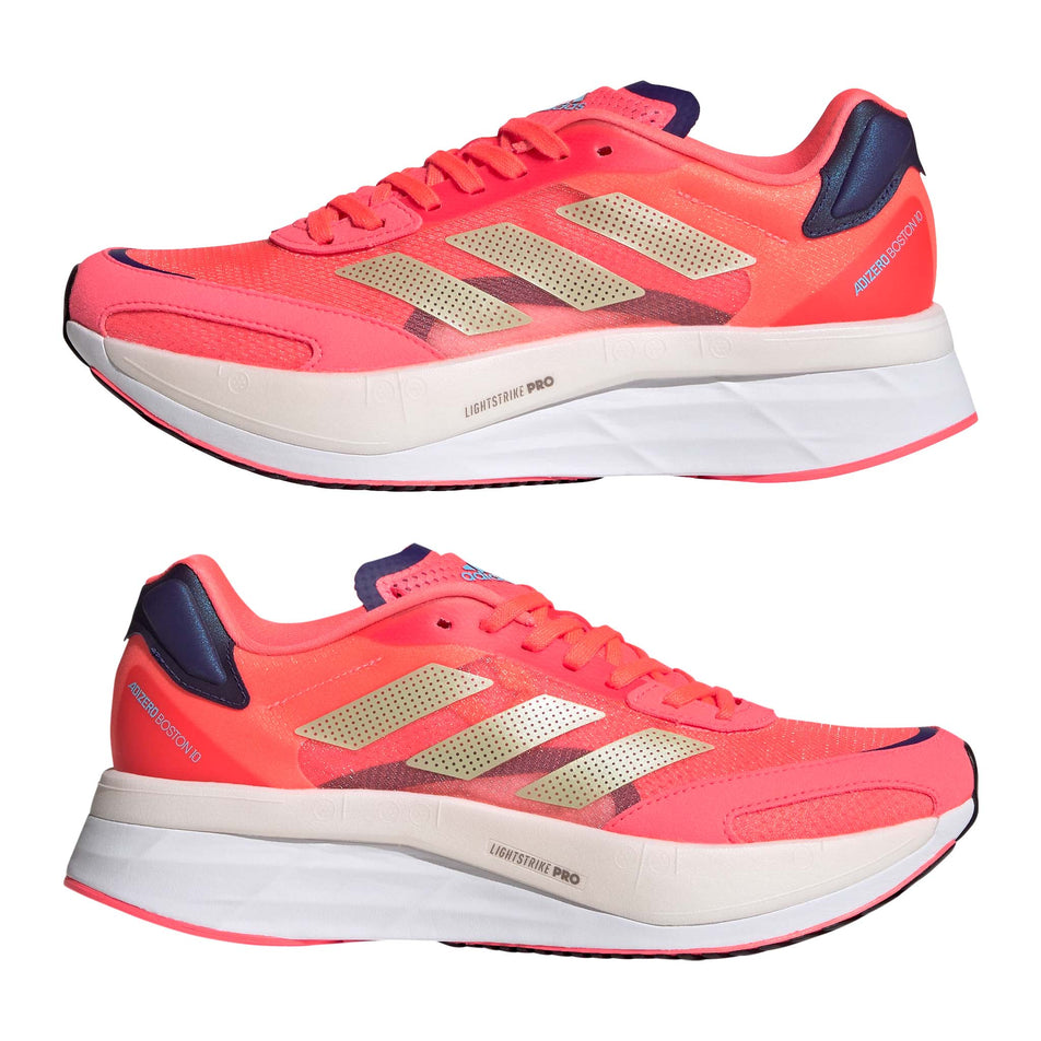 Lateral pair view of women's adidas adizero boston 10 running shoes (7235421077666)