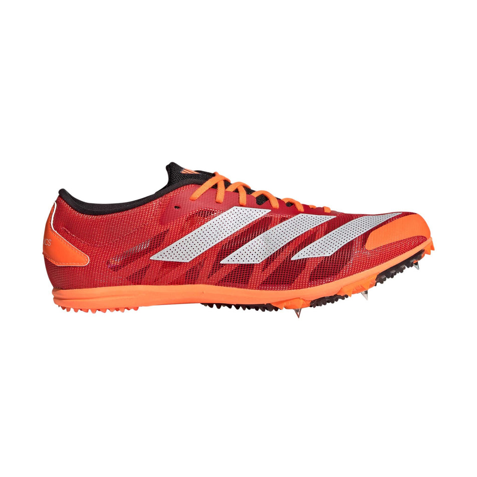 Right shoe lateral view of adidas unisex adizero XCS Running Shoes in red (7595150770338)
