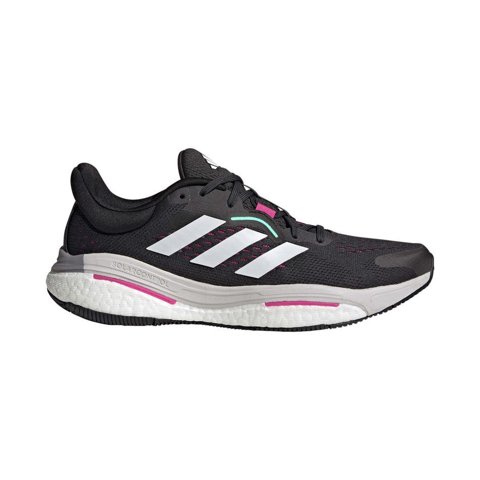 Right shoe lateral view of adidas Men's Solar Control Running Shoes in black. (7705894879394)