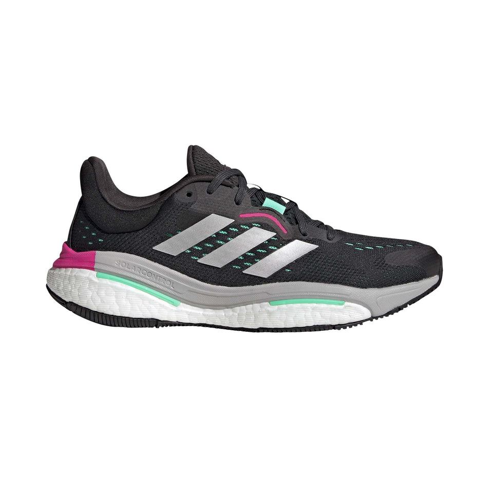 Right shoe lateral view of adidas Women's Solar Control Running Shoes in black. (7705898778786)