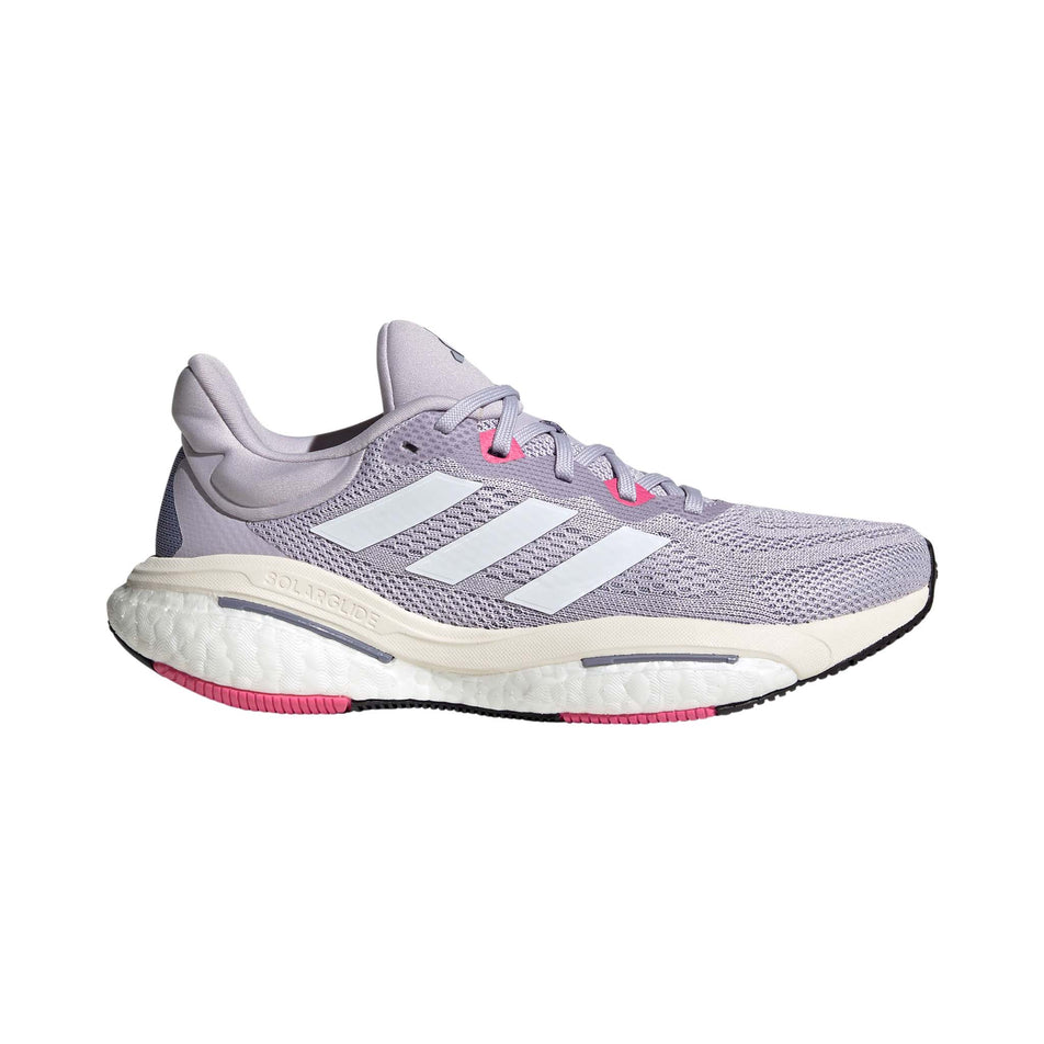 Right shoe lateral view of adidas Women's Solar Glide 6 Running Shoes in grey. (7705909330082)