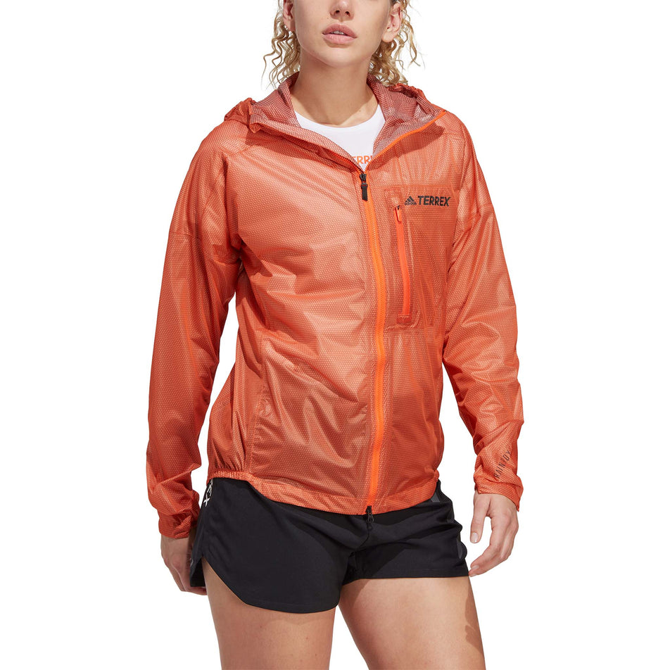 Front view of a model wearing an adidas Women's Terrex Agravic 2.5L Rain.RDY Jacket (7766901063842)