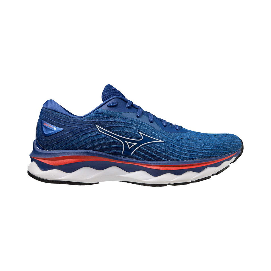 Lateral view of Mizuno Men's Wave Sky 6 Running Shoes in blue (7599151055010)