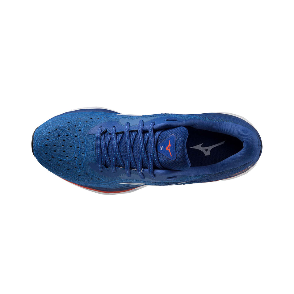 Upper view of Mizuno Men's Wave Sky 6 Running Shoes in blue (7599151055010)