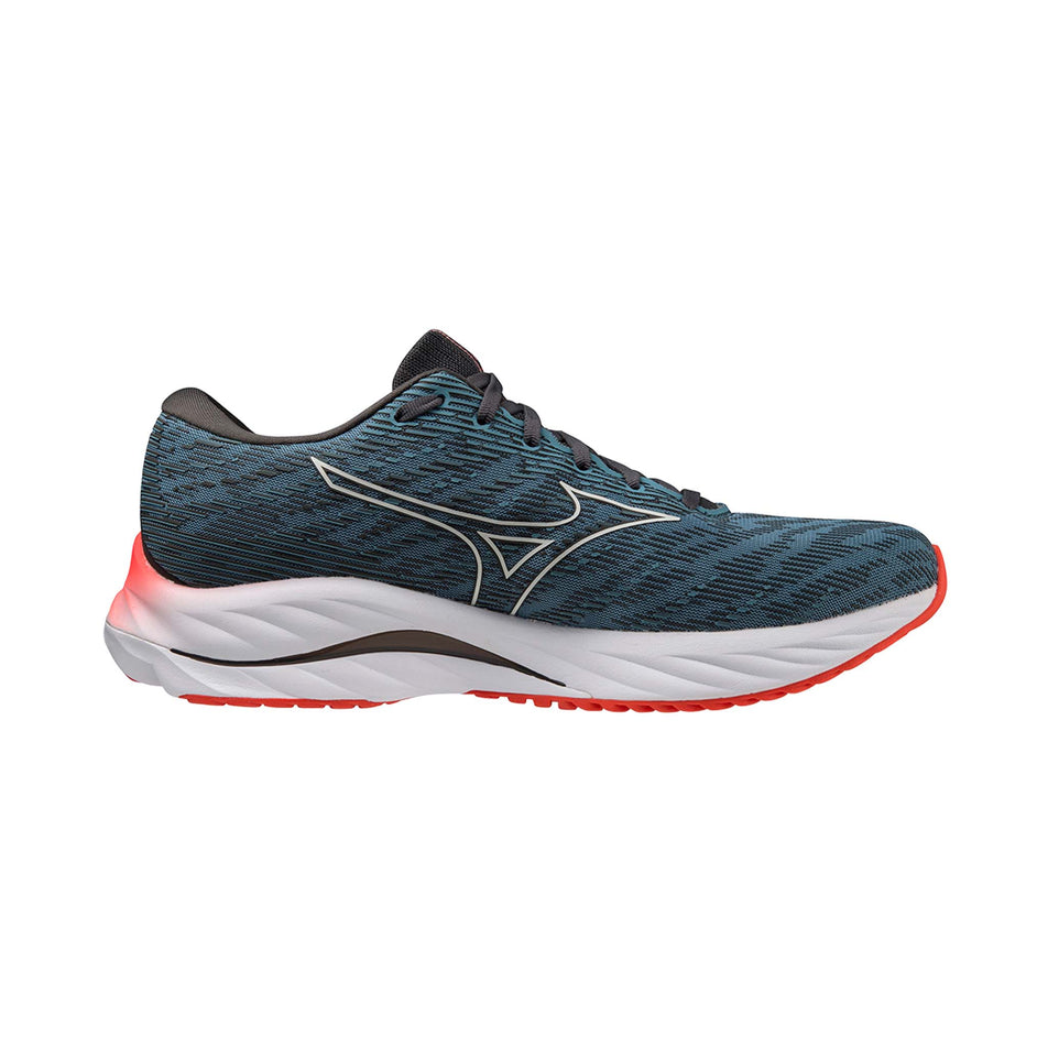 Left shoe medial view of Mizuno Men's Wave Rider 26 Running Shoes in blue (7725207257250)