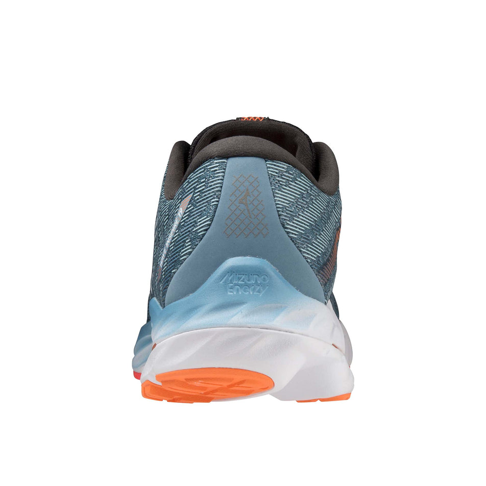Left shoe posterior view of Mizuno Men's Wave Inspire 19 Running Shoes in blue. (7725204439202)