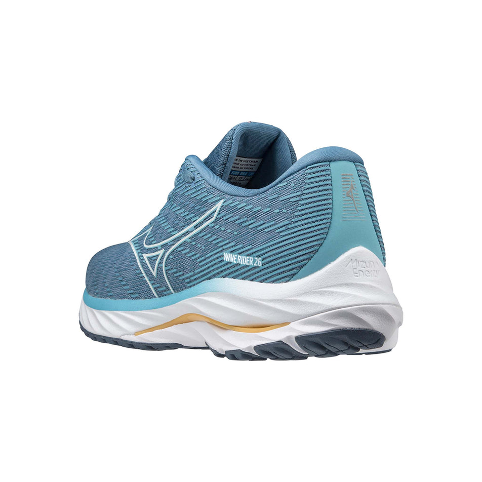 Posterior angled view of Mizuno Women's Wave Rider 26 Running Shoes in blue (7599151906978)