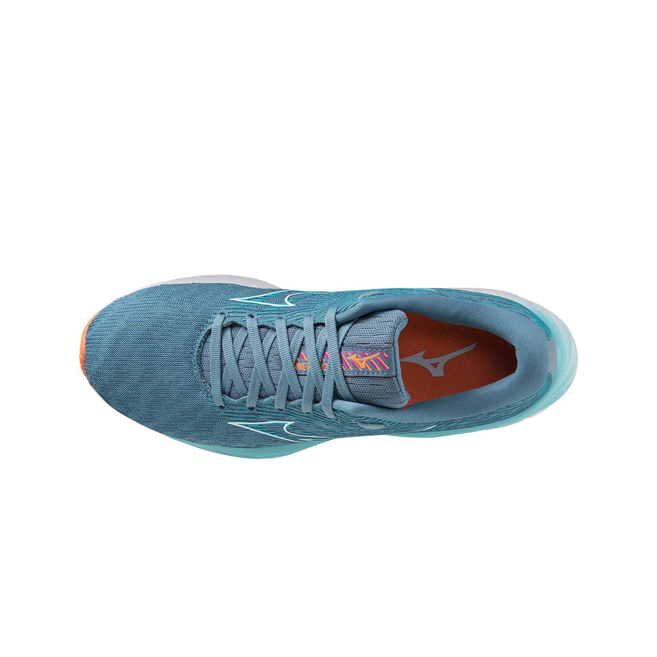 Left shoe upper view of Mizuno Women's Wave Rider 26 Running Shoes in blue (7725206798498)