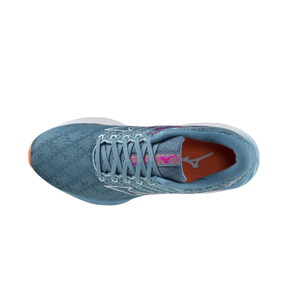 Left shoe upper view of Mizuno Women's Wave Inspire 19 Running Shoes in blue (7725204865186)
