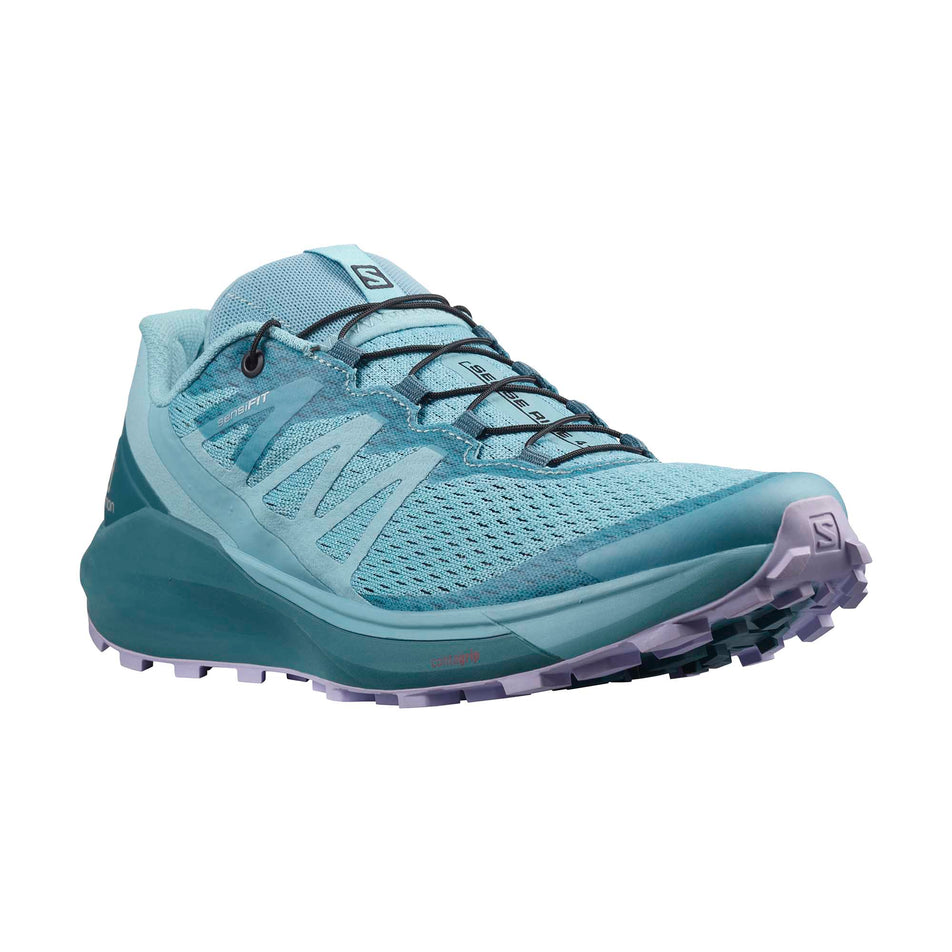 Front angled view of women's Salomon Sense Ride 4 running shoe (6888727838882)