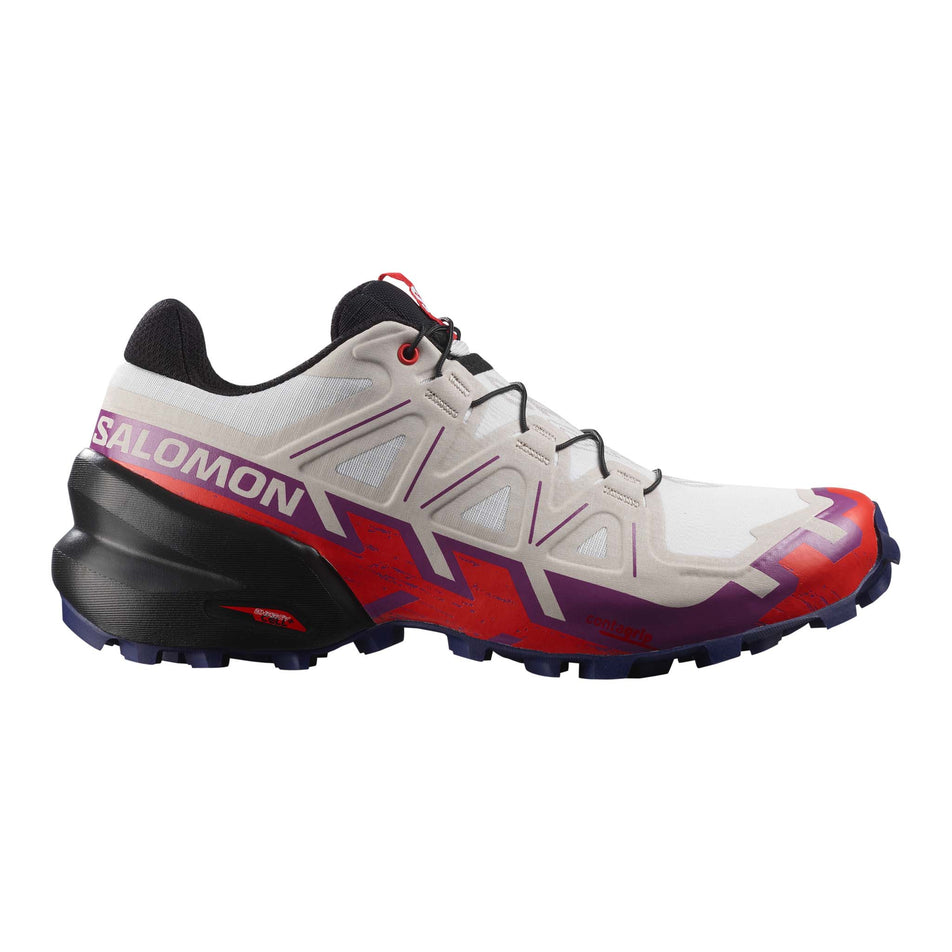 Right shoe lateral view of Salomon Women's Speedcross 6 Running Shoes in white (7528655388834)