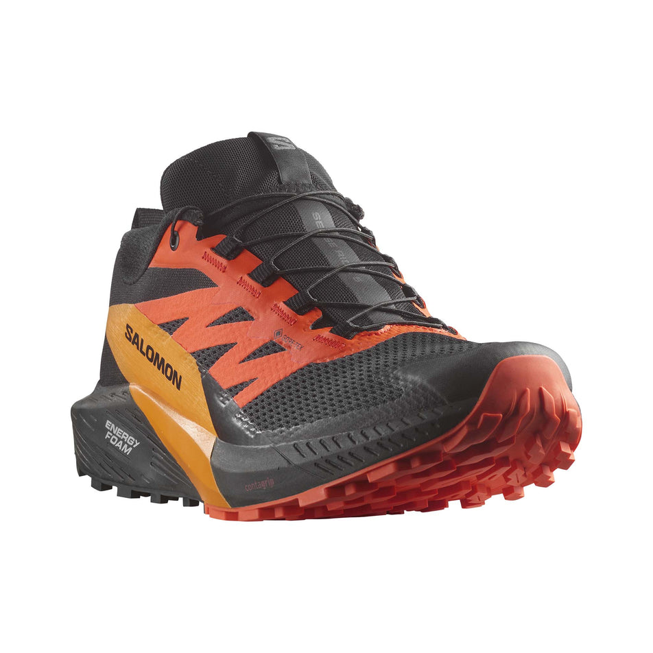 Lateral side of the right shoe from a pair of men's Salomon Sense Ride 5 GTX Running Shoes (7772889743522)