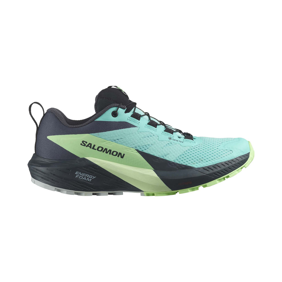 Lateral side of the right shoe from a pair of women's Salomon Sense Ride 5 GTX Running Shoes (7772899344546)