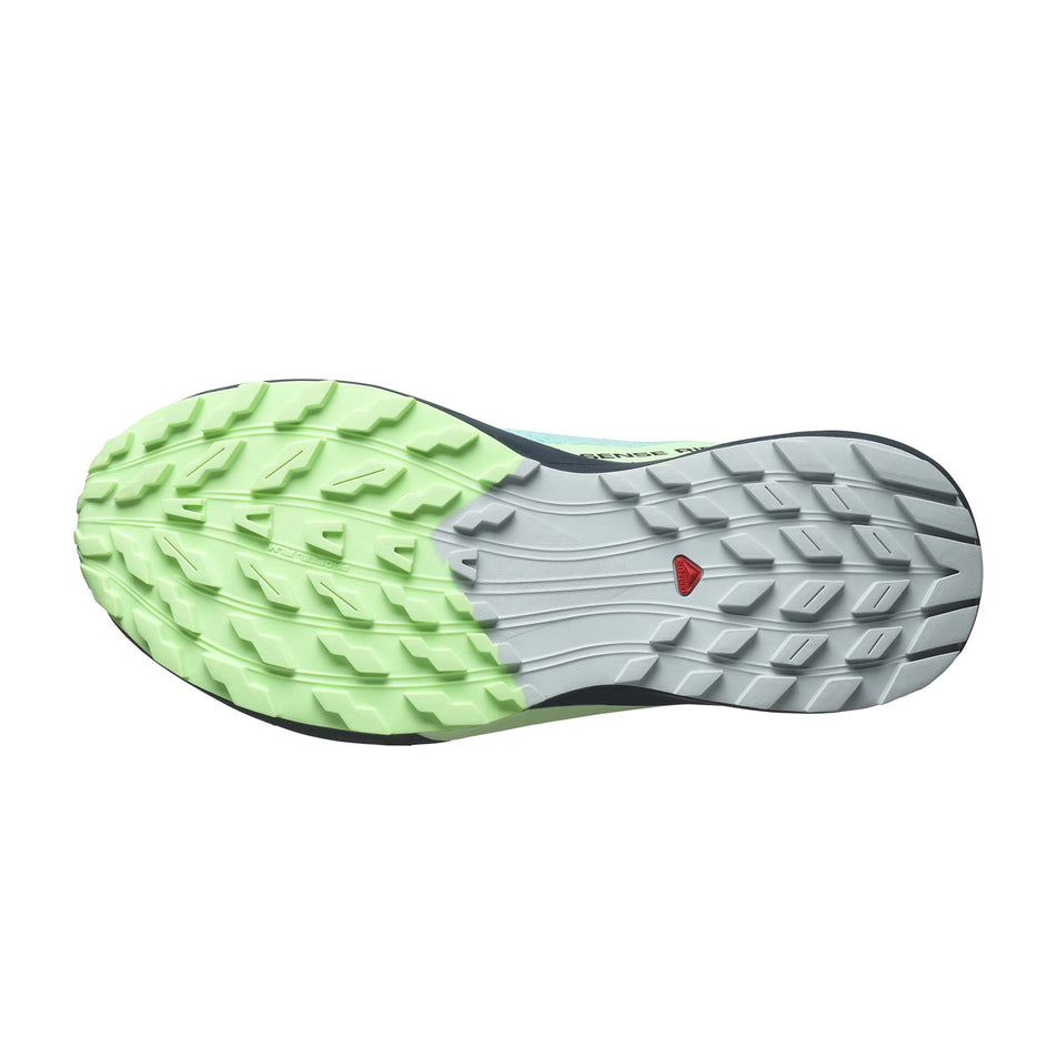 Outsole of the right shoe from a pair of women's Salomon Sense Ride 5 GTX Running Shoes (7772899344546)