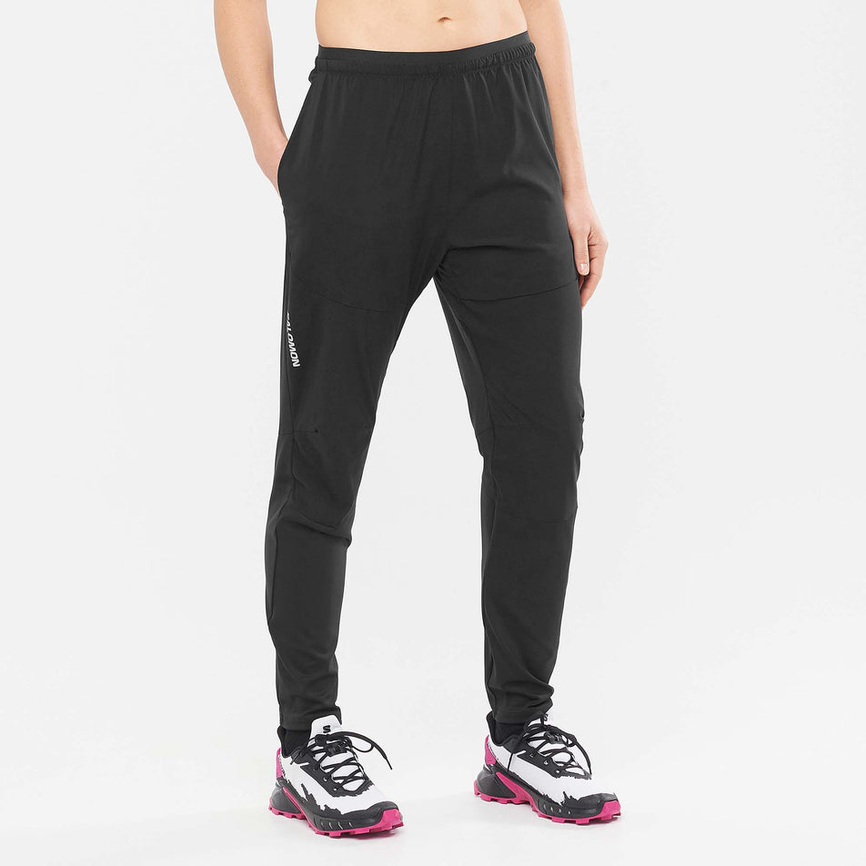 Front view of Salomon Unisex Cross Run Pant in black. (7766875537570)