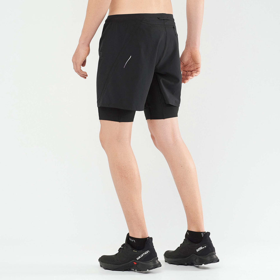 Rear model view of men's salomon cross tw shorts in black (7566056980642)