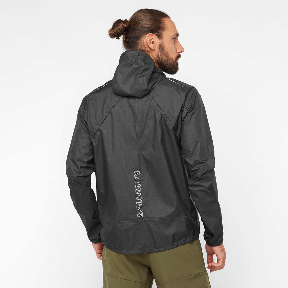 Back view of Salomon Men's Bonatti WP Running Jacket in black. (7766851879074)