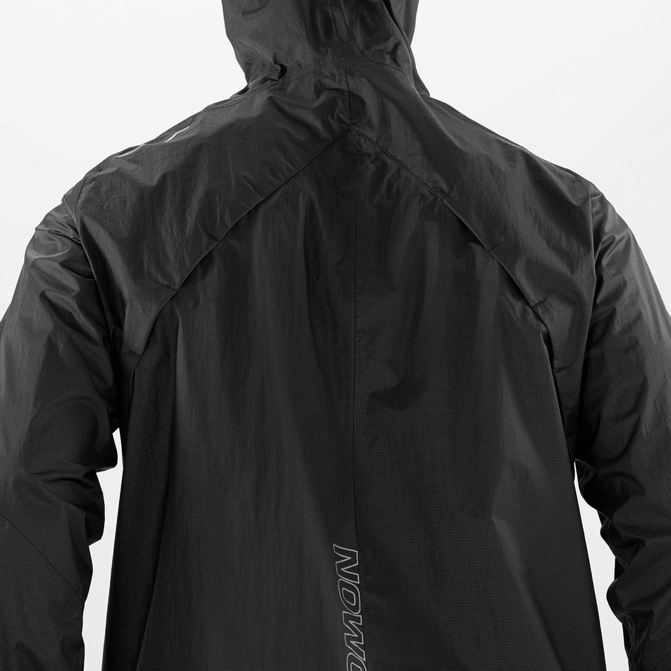 Upper back view of Salomon Men's Bonatti WP Running Jacket in black. (7766851879074)