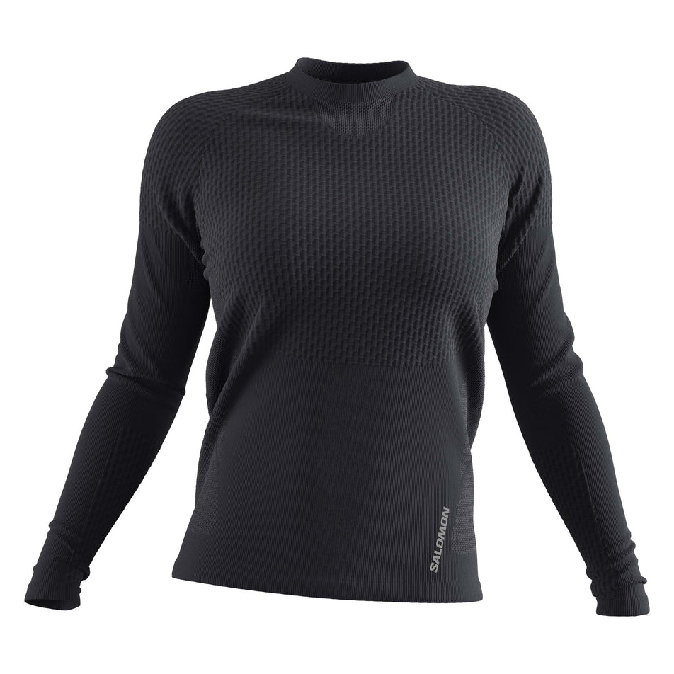 Front view of women's salomon sense long sleeve tee in black (7564412256418)