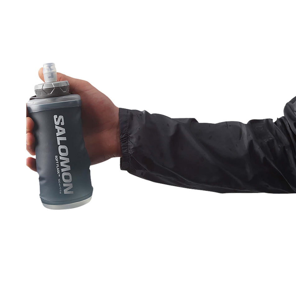 Held view of salomon active handheld bottle in grey (7518297555106)