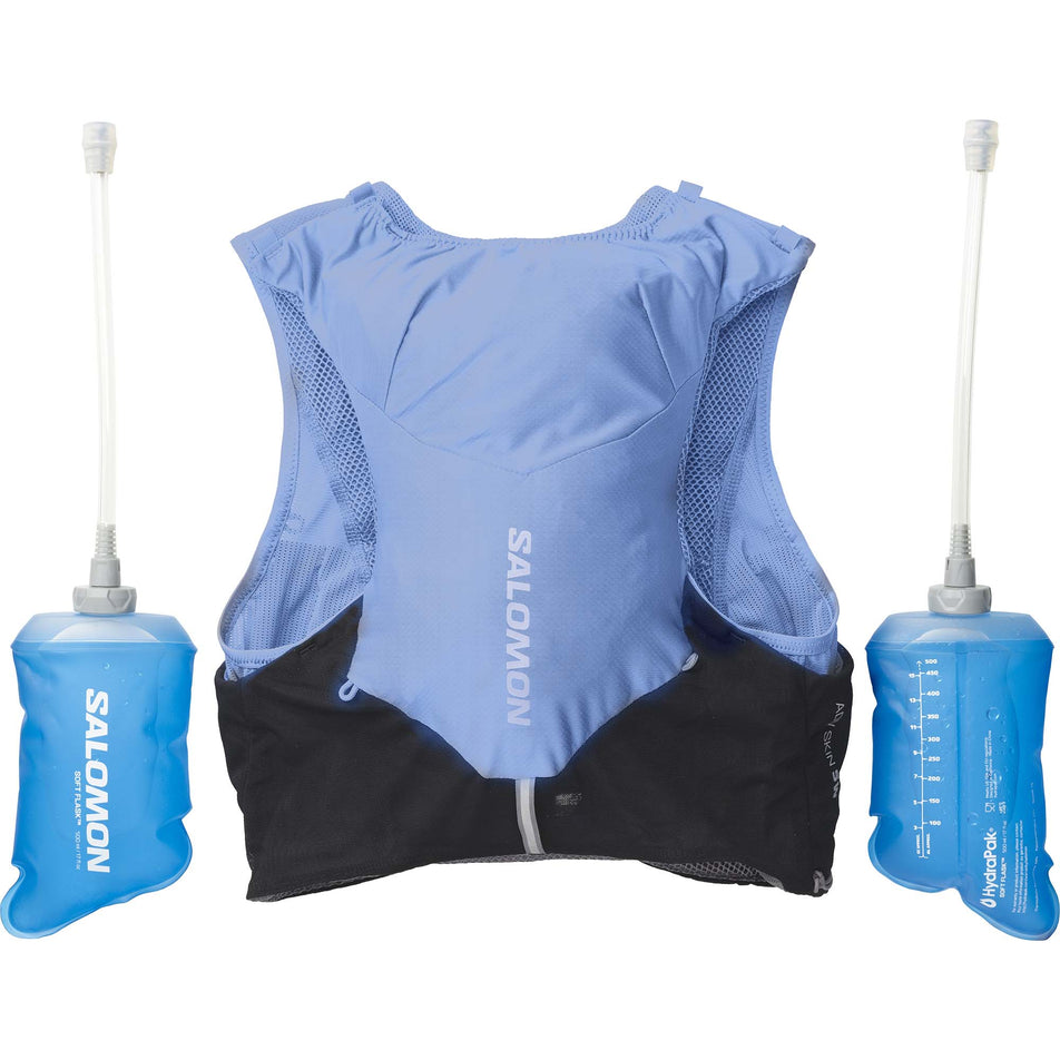 Rear and bottle view of Salomon Women's ADV Skin 5 Set in blue. (7776519520418)