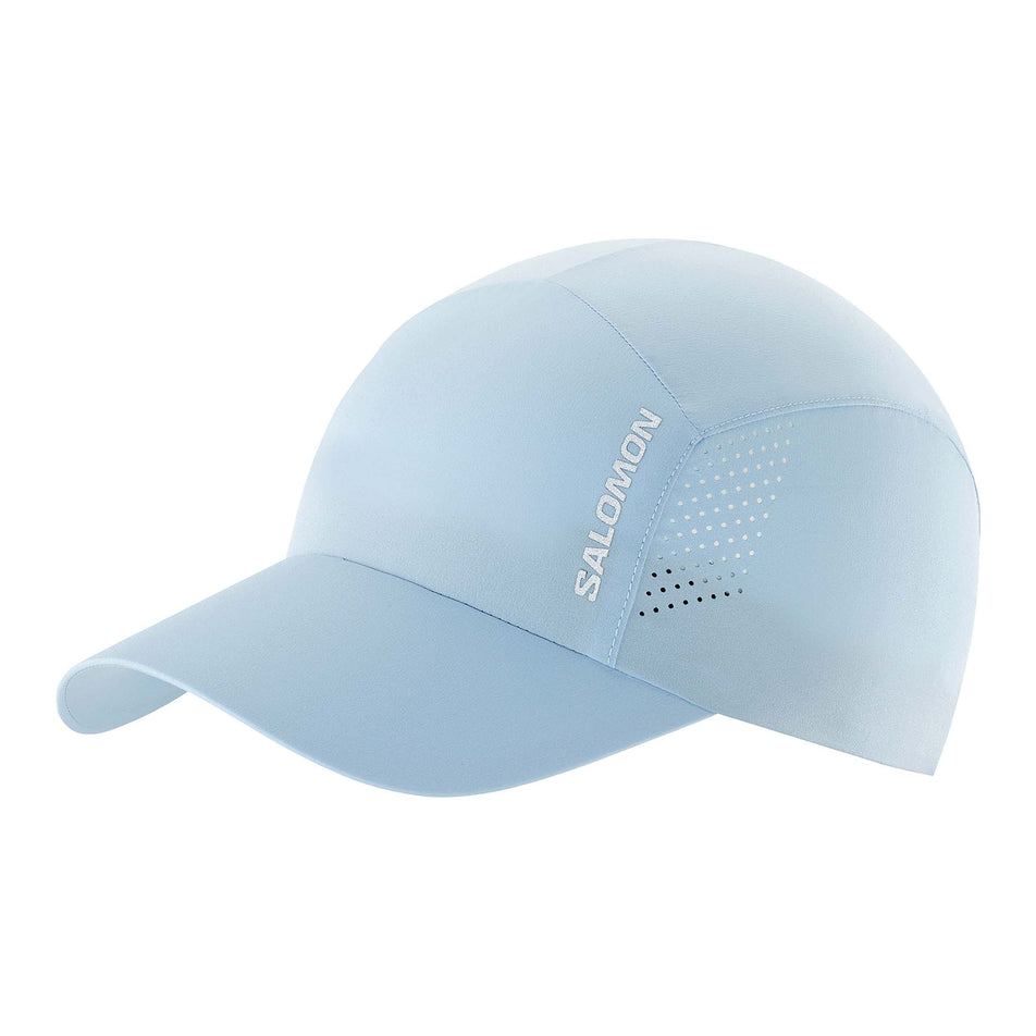 Front angled view of Salomon Unisex Cross Running Cap in blue. (7777460191394)