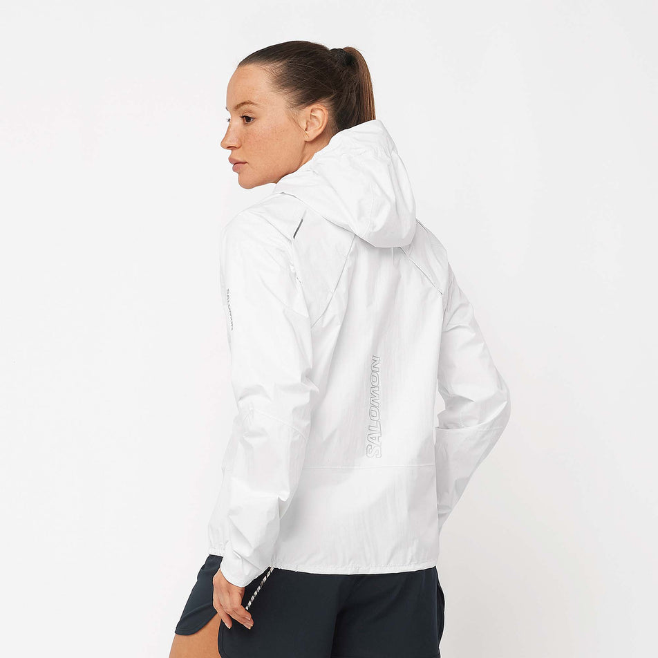 Back view of Salomon Women's Bonatti WP Running Jacket in white. (7766864724130)