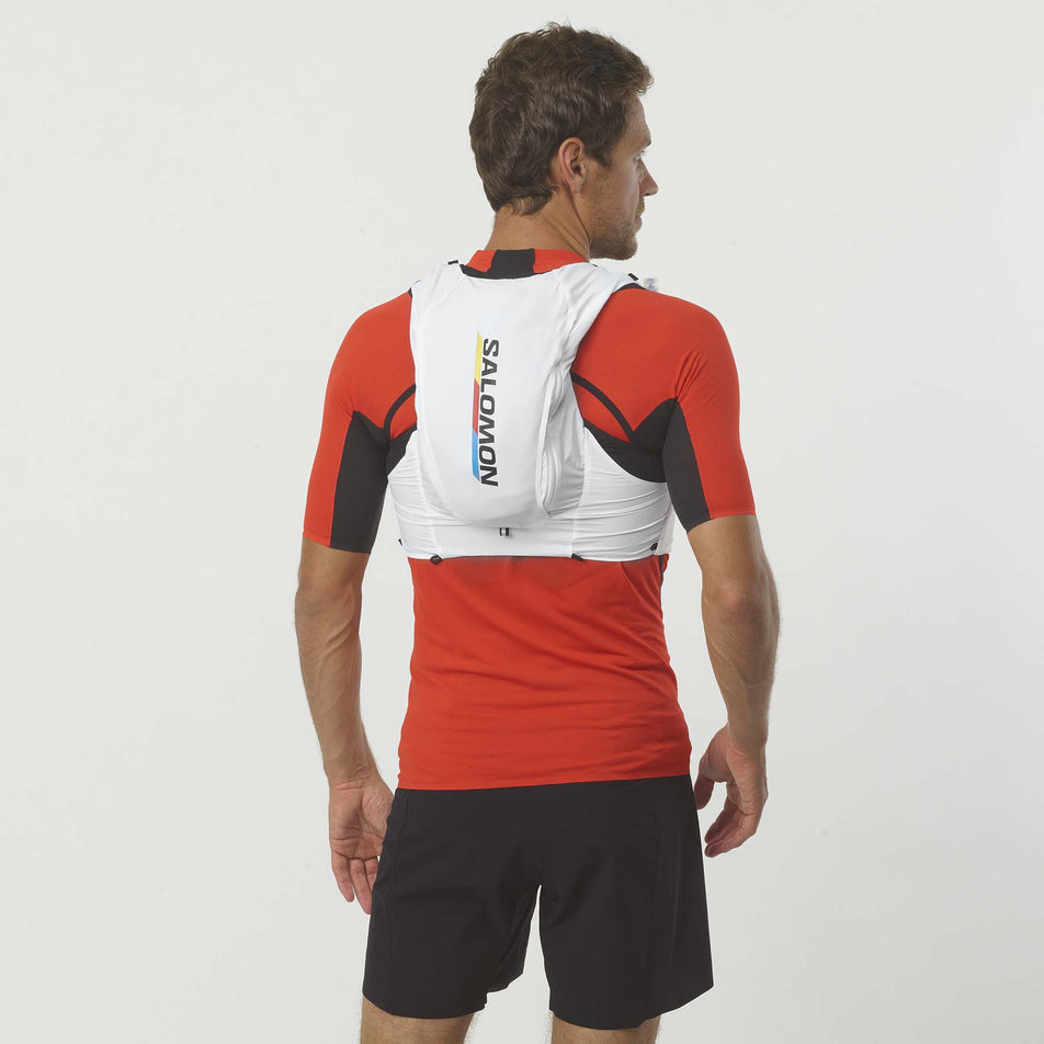 Rear male model view of Salomon Unisex Sense Pro 10 Race Flag in white. (7776535216290)