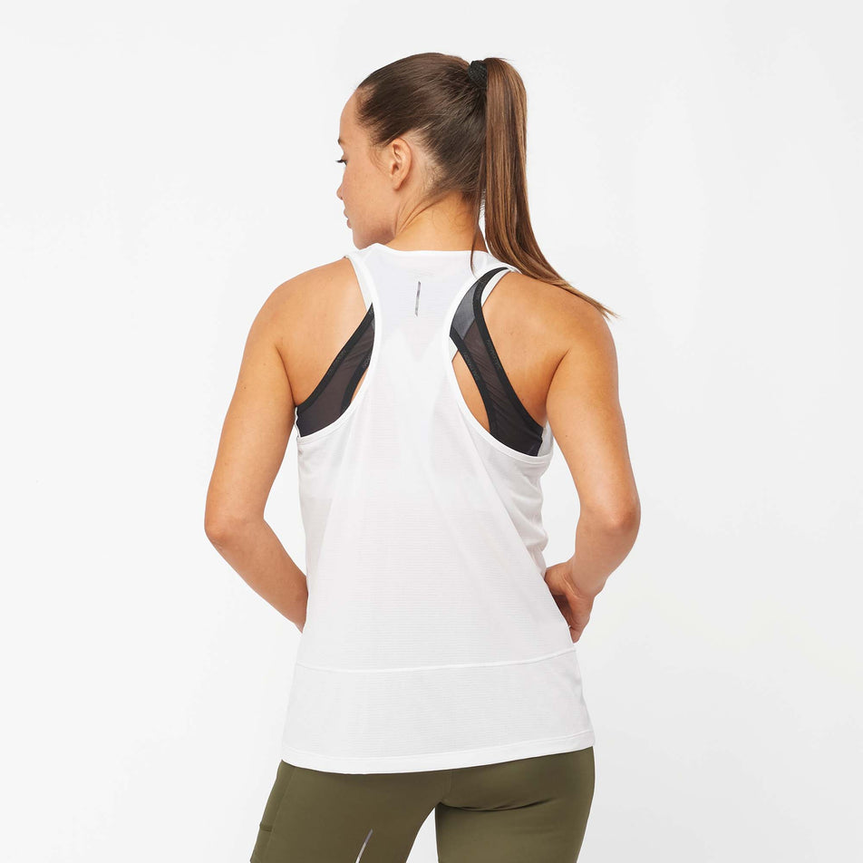 Back view of a model wearing a Salomon Women's Cross Run Tank in the White colourway (7891393675426)