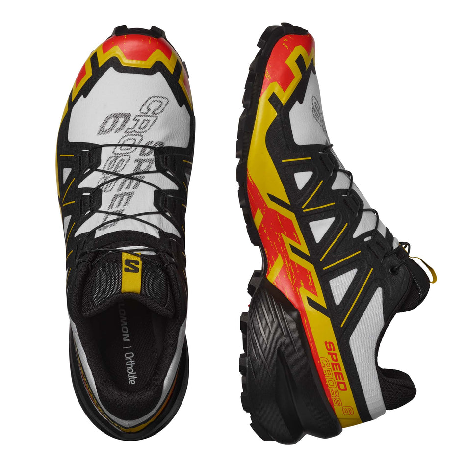 Upper and medial view of Salomon Men's Speedcross 6 Running Shoes in white (7528556495010)