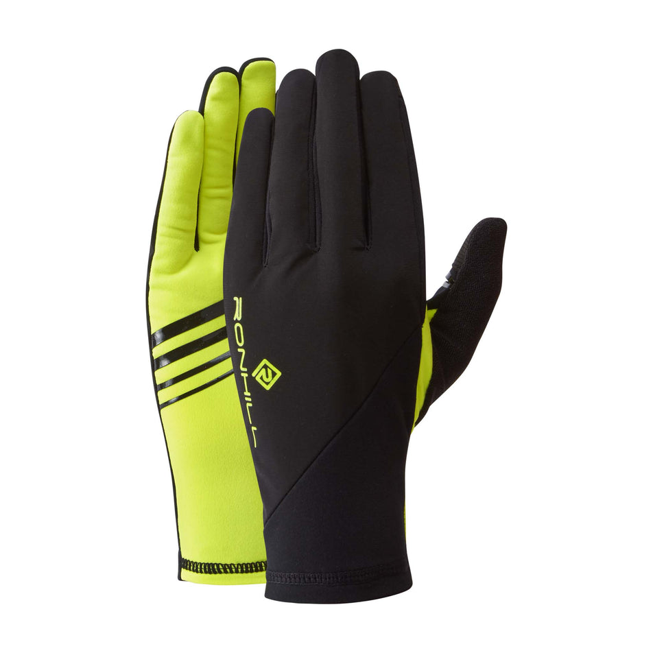 Pair view of Ronhill Unisex Wind-Block Running Gloves in yellow (7601633493154)