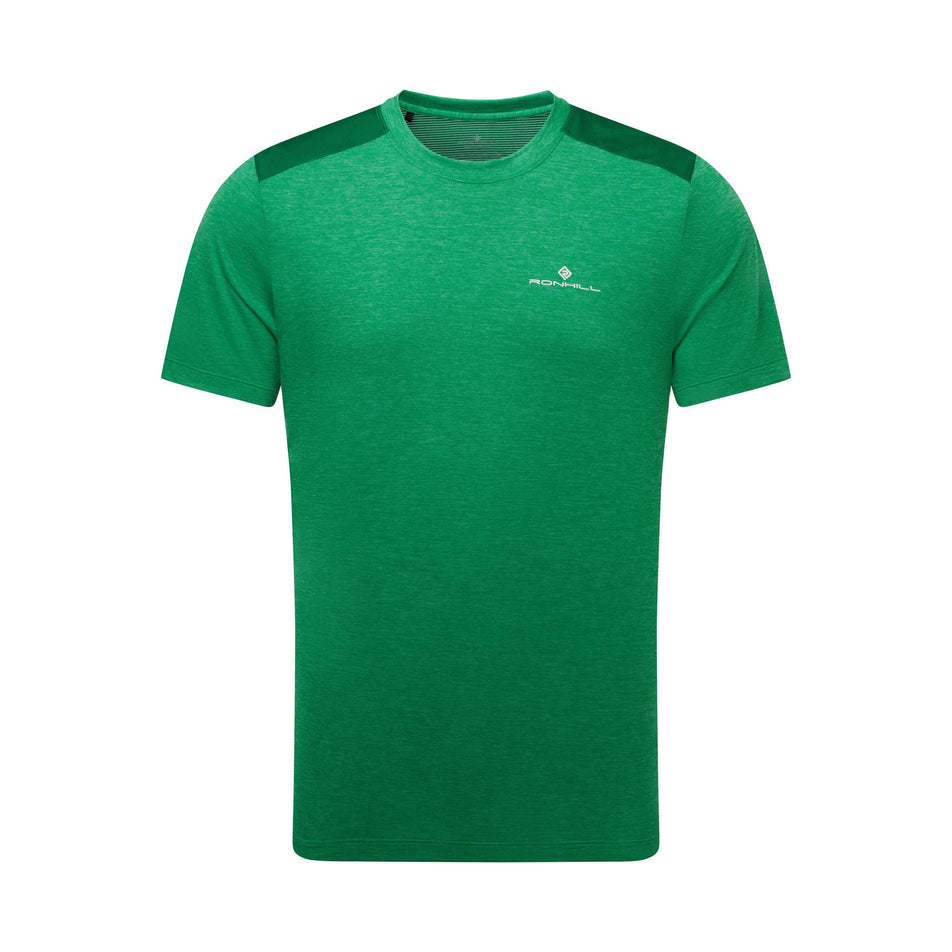 Front view of Ronhill Men's Life S/S Running Tee in green (7592382496930)